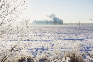grain bins in winter