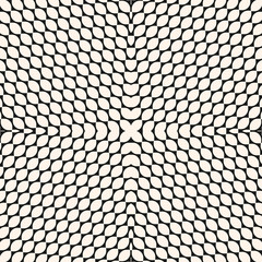 Vector geometric seamless pattern with curved shapes, diagonal grid, mesh