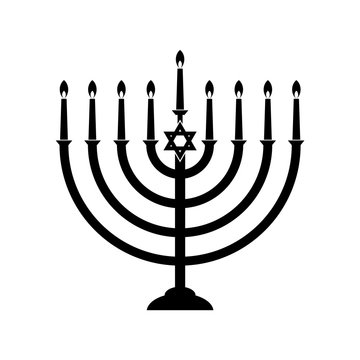 recommend clip art: Menorah hanukkah icon. Jewish Holiday symbol menorah - light candelabra with candles silhouette isolated white background