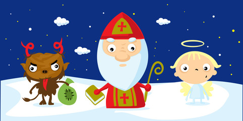 devil angel saint nicolas cool cartoon on snow
