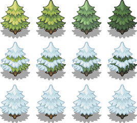 Set of trees in pixel style