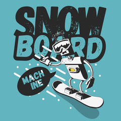 Snowboard Tee Print Design With A Robot Snowboarder Illustration.