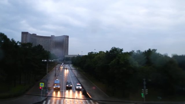 Driving through the streets of Moscow, many attractions, traffic of cars and monuments. Footage