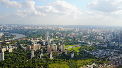 Panoramic view on Moscow. Footage. Ministry of foreign Affairs. Russia. View from above