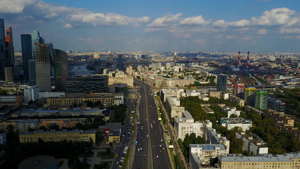 A view of the city from a height. Footage. The old buildings of Moscow and the White House