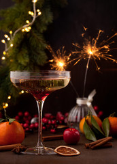 Cocktail with champagne. Christmas and New year celebration concept