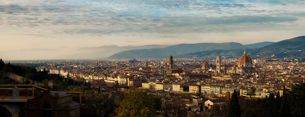 Aerial View panorama over the Historic City of Florence, Tuscany, Italy