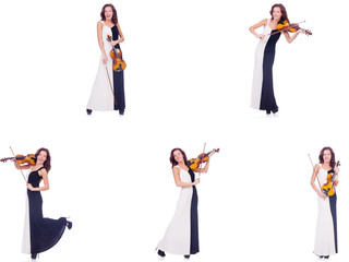Woman playing violin isolated on white background