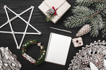 Congratulations on winter holidays, a fir tree with cone, artistically decorated decorative...