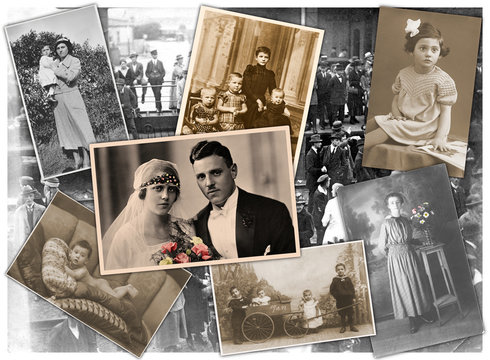 Alten Zeiten, Collage mit Familienfotos aus den letzten 100 Jahren