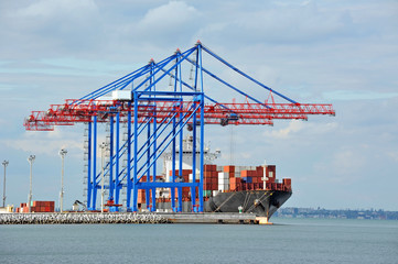 Port cargo crane, ship and container