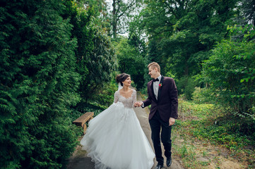 caucasian happy romantic young couple celebrating their marriage