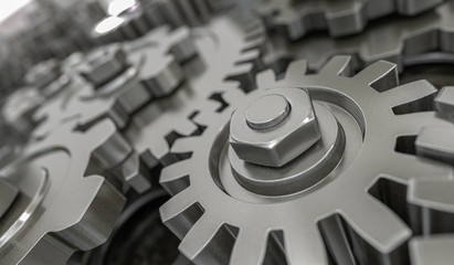 3D rendered illustration of metallic gears and cogs.
