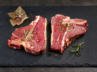 fresh raw T bone steaks