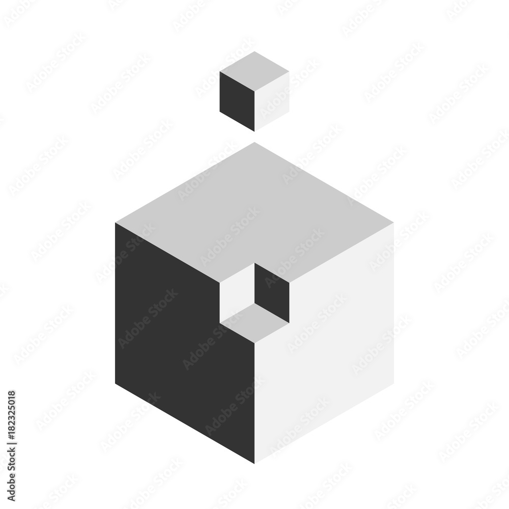 Poster solution design element concept. block of 3d cubes with last piece outside. vector illustration.