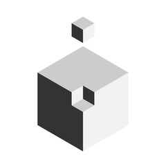 Solution design element concept. Block of 3D cubes with last piece outside. Vector illustration.