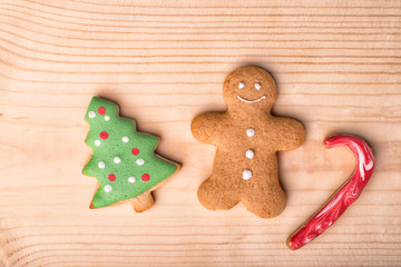 Gingerbread christmas cookies. Christmas background. Close-up. Copy space. Post card.