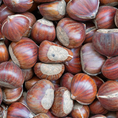 Obraz premium organic chestnuts top view, seamless natural background