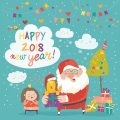 Santa Claus giving a gift box with dog to girl