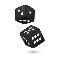Vector illustration of black realistic game dice icon in flight closeup isolated on white background. Casino gambling design template for app, web, infographics, advertising, mock up etc
