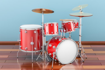 Fototapeta na wymiar Drum kit indoor, 3D rendering