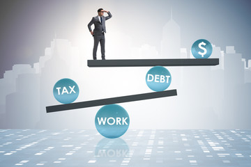 Businessman in debt and tax business concept