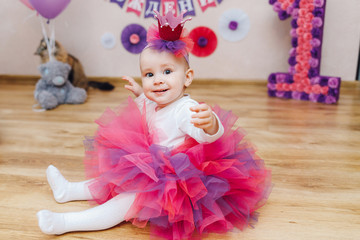 Little baby princess in tutu and handmade crown
