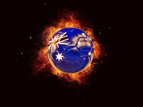 Football in flames with flag of australia