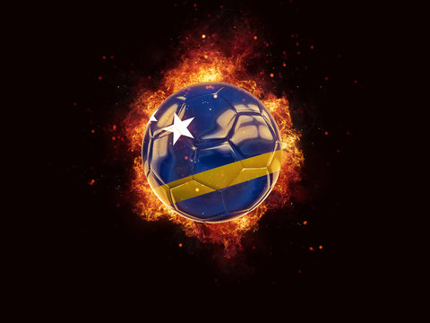 Football in flames with flag of curacao