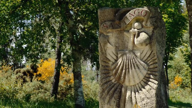 The old medevieal sign welcoming the pilgrims in Santiago de Compostela after walking the Camino Frances.