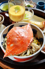 Japanese traditional food - Crab meat on rice set 