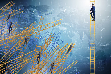  Businessman climbing career ladder in business concept