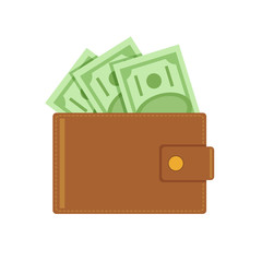 Wallet full of money. Vector flat cartoon illustration