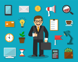 set of businessman icons and things to work in the office