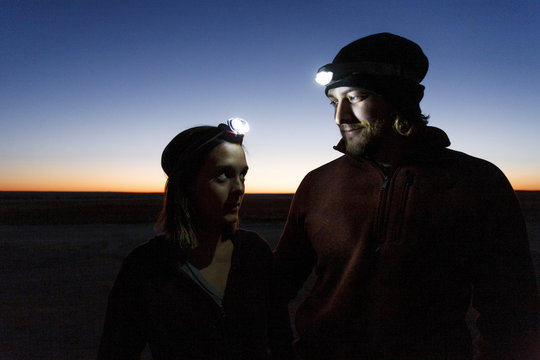 Couple hiking together in the wilderness