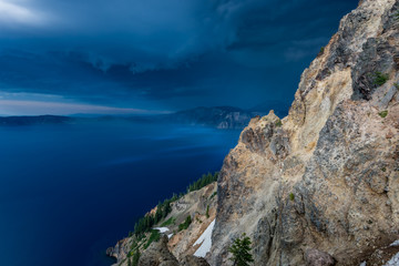 Dark Blue Storm Clouds Over Crater Lake