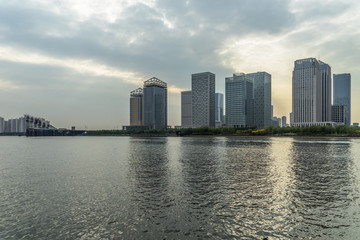 Obraz premium Tianjin city waterfront downtown skyline,China..