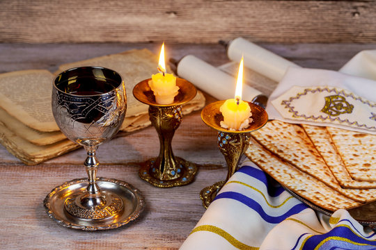 Shabbat Shalom - Traditional Jewish Sabbath ritual matzah wine.
