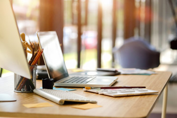 Workspace Design studio creativity ideas palette decoration concept.