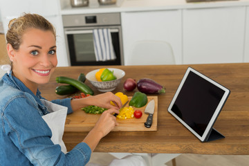 Top view of housewife preparing meals