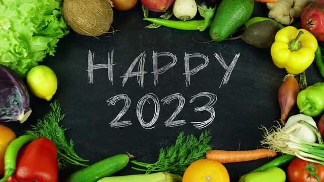 Happy 2023 fruit stop motion