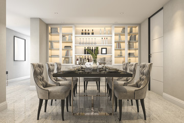 3d rendering dining set in modern luxury dining room near door