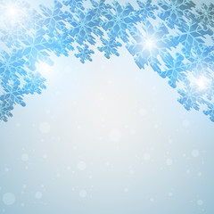 Fototapeta na wymiar Winter blue sky with falling snow