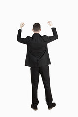 Male manager celebrate his success on studio