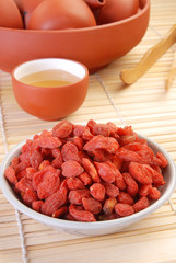 Red dry goji berries in a bowl 
