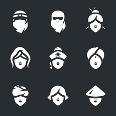 Vector Set of Woman faces Icons.