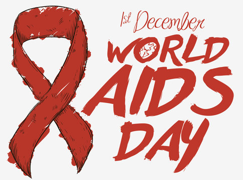 Ribbon Painted with Red Marker for World AIDS Day, Vector Illustration