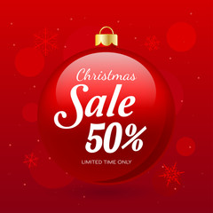 Christmas sale vector illustration, Red theme with red Christmas ball ornaments.