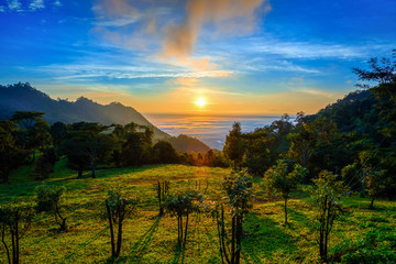 high mountains peaks range clouds in fog scenery landscape national park view outdoor  at Doi Ang Khang, Chiang Mai Province, Thailand