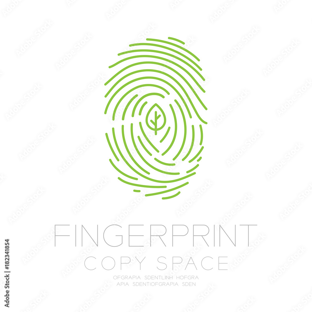 Aufkleber fingerprint scan set with leaf symbol concept idea illustration isolated on white background, and fi